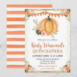 Convites Abóbora Floral Laranja e Branco Outono Quinceanera