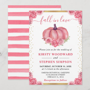 Convites Abóbora Floral Rosa Casamento de Outono