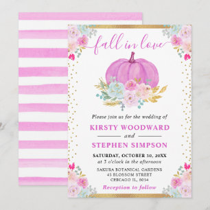 Convites Abóbora Floral Rosa Casamento de Outono