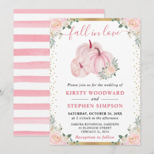 Convites Abóbora Floral Rosa Claro Casamento de Outono