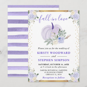 Convites Abóbora Floral Roxo Pastel Casamento de Outono