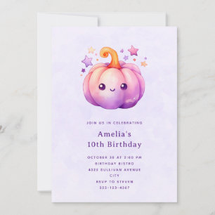 Convites Abóbora Fofa em Imagem Pastel de Halloween de Aniv