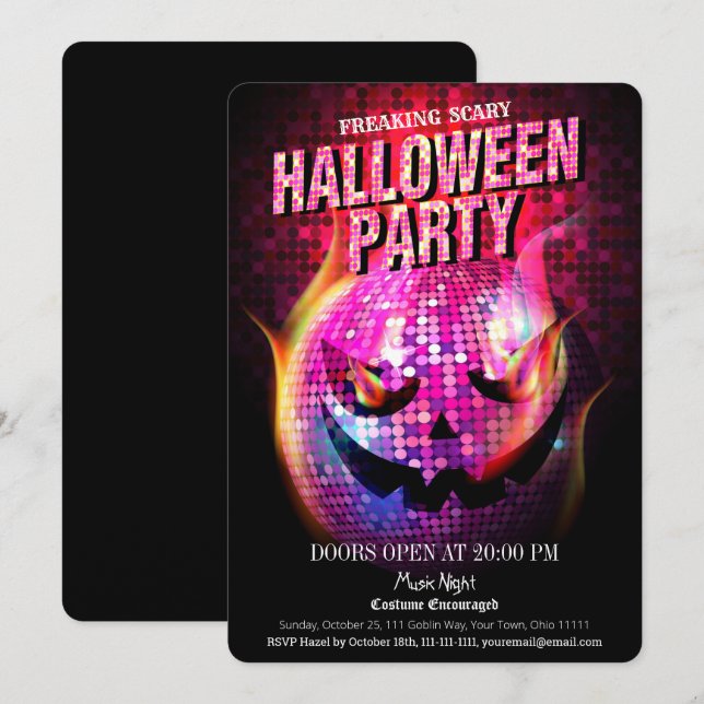 Convites Abobora Freaking Assustadora Bola de Disco Hallowe (Frente/Verso)