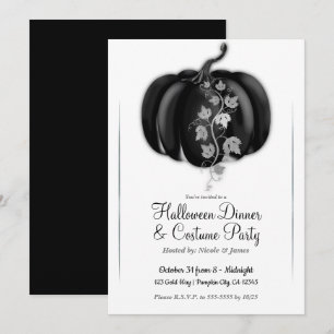 Convites Abóbora Glam Preta e Prata para Jantar de Hallowee