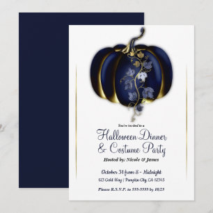 Convites Abóbora Glamour Dourado Azul Marinho Jantar de Hal