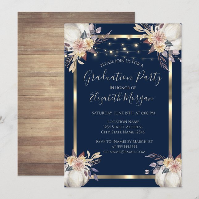 Convites Abóbora, Luzes, Madeira, Festa de formatura de qua (Frente/Verso)