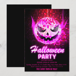 Convites Abóbora Neon Rosa Bola de Discoteca Halloween