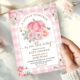 Convites Abóbora No Caminho Da Chá de fraldas Menina Rosa C