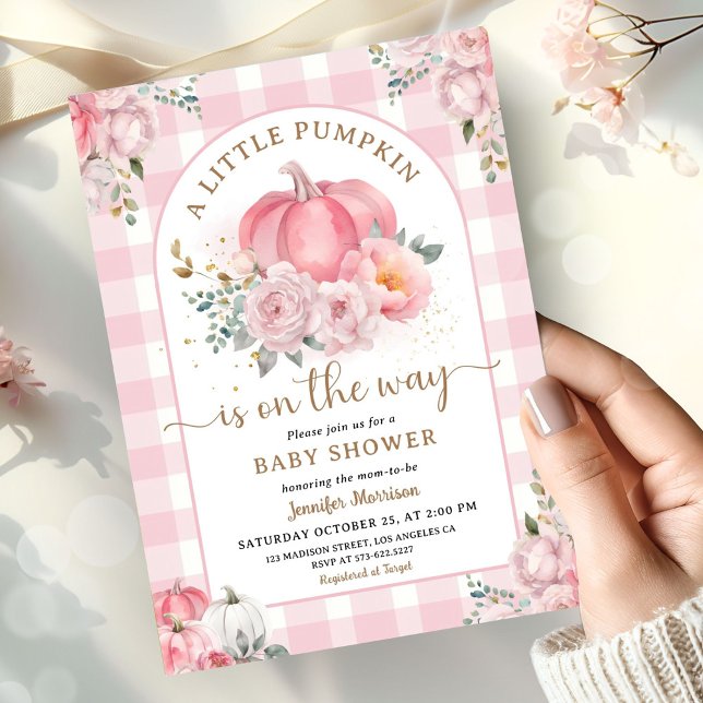 Convites Abóbora No Caminho Da Chá de fraldas Menina Rosa C (Criador carregado)