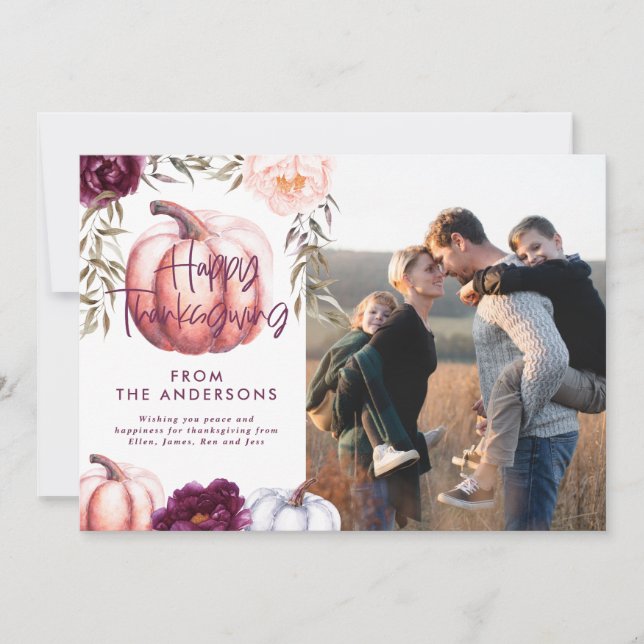 Convites abóbora outono roxo ação de graças foto (Frente)