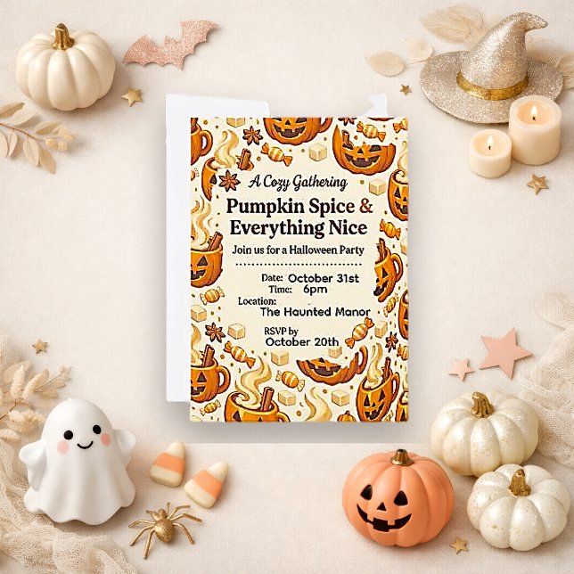 Convites Abóbora Picante Marrom Aconchegante Halloween (Criador carregado)