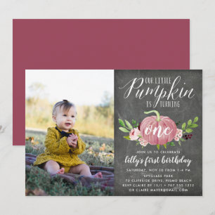 Convites Abóbora Rosa Personalizada Foto de Aniversário de