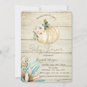 Convites Abóbora, Textura de Madeira, Flores Boho Chá de Be