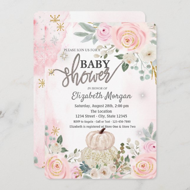 Convites Abóboras Aquarelas,Flores Bebê Showe (Frente/Verso)