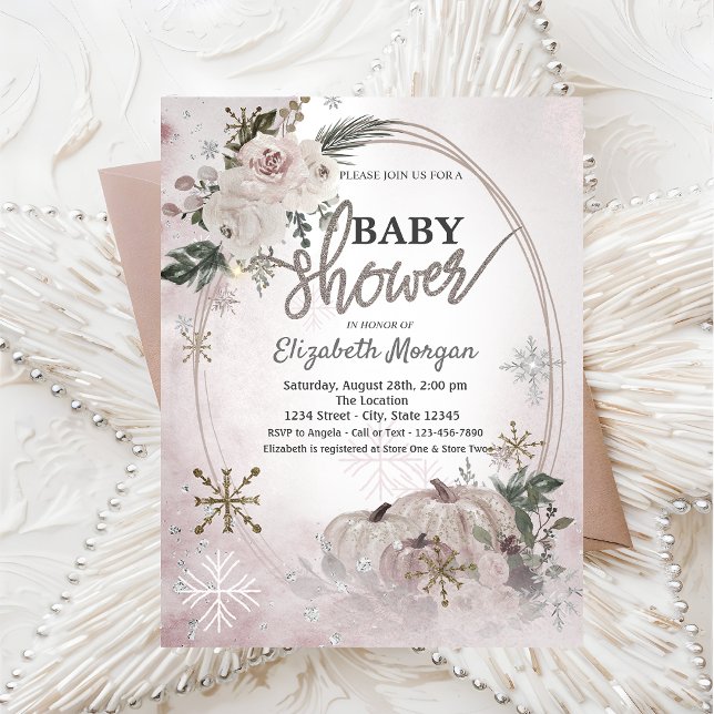 Convites Abóboras Boho Flores, Flocos de Neve Baby Shower (Criador carregado)