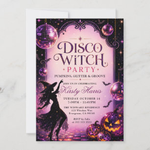 Convites Abóboras Brilhantes de Bruxa Disco para Festa de A