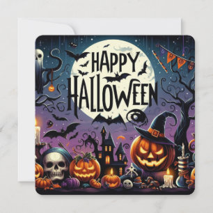 Convites Abóboras da Noite de Halloween, Caveiras e Casa As