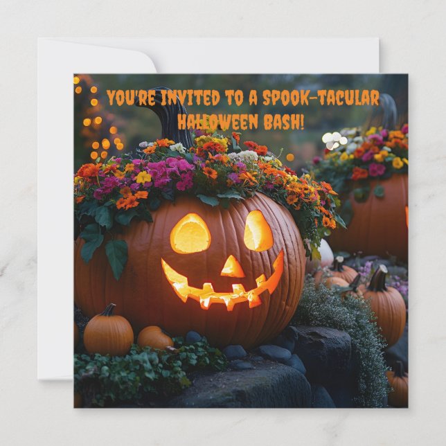 Convites Abóboras de Halloween talhadas com flores (Frente)