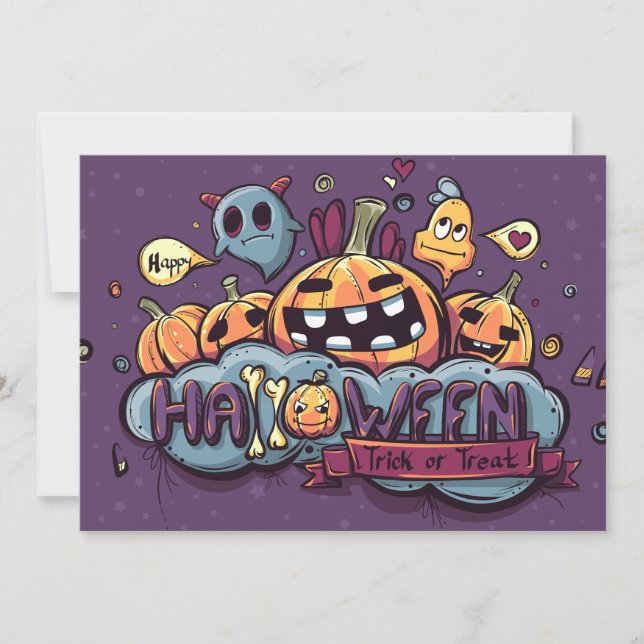 Convites Abóboras e Fantasmas de Halloween Doce ou Travessu (Frente)
