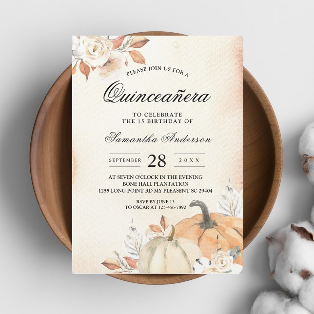 Convites Abóboras e Flores Laranja de Outono Rústico (Criador carregado)