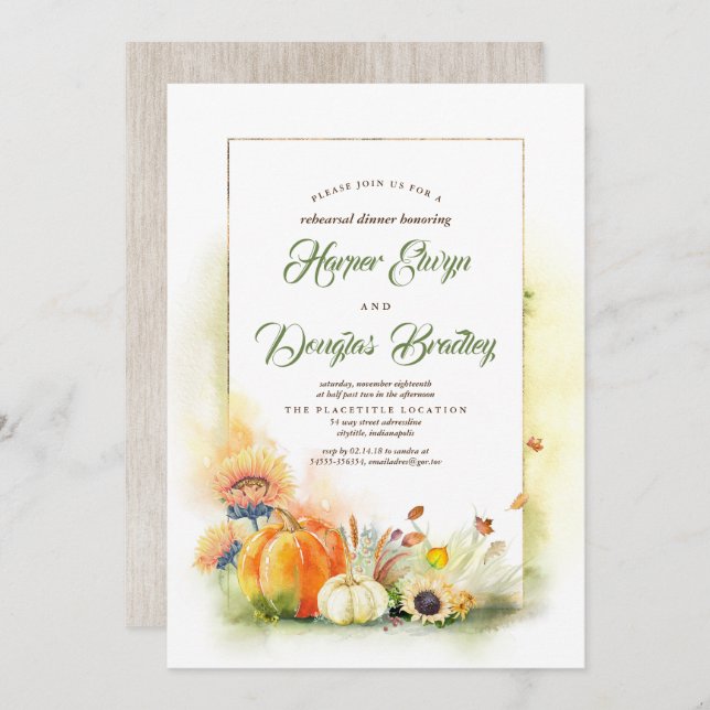 Convites Abóboras e girassóis Queda Janto de ensaio (Frente/Verso)