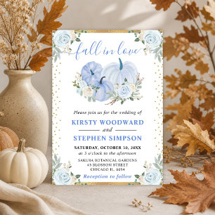 Convites Abóboras Florais Azul Pastel e Dourado Casamento d