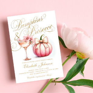 Convites Abóboras Florais Rosa e Prosecco para o Chá de Noi