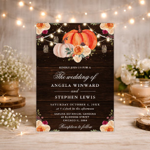 Convites Abóboras Laranja Outono Rústico Casamento Floral
