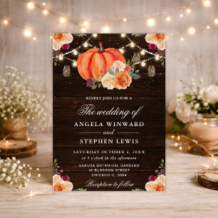 Convites Abóboras Laranja Outono Rústico Casamento Floral