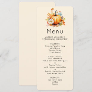 Convites Abóboras Laranjas e Flores Menu de Outono