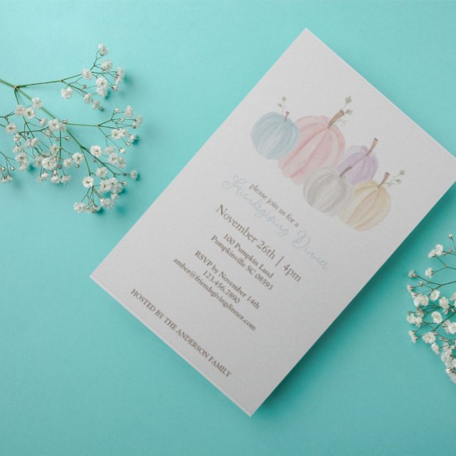 Convites Abóboras Pastel Aquarela Fofo Ação de Graças (Criador carregado)