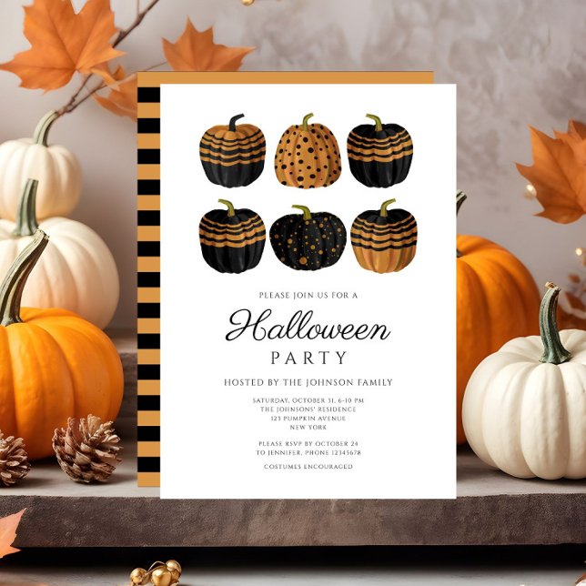 Convites Abóboras Pretas Laranjas Fofas Halloween (Cute Orange Black Pumpkins Halloween Invitation)