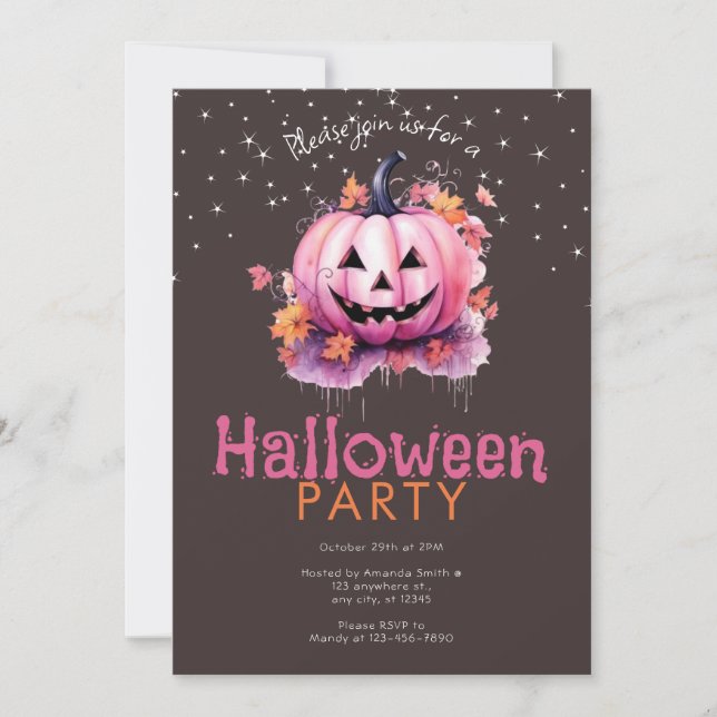 Convites Abóboras Rosa Deixam Estrelas na Festa de Hallowee (Frente)