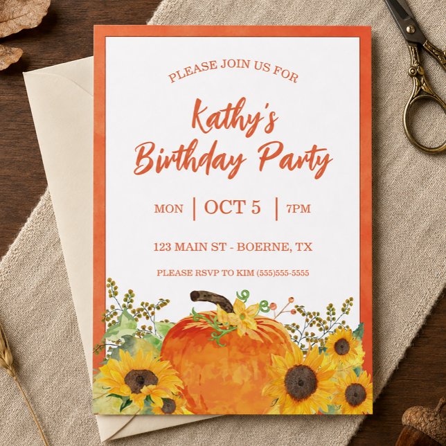 Convites Abóboras Rústicas Aniversário de Outono (Rustic Pumpkins Fall Birthday Invitation)
