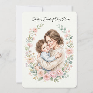 Convites Abraço de Mãe e Filho em Aquarela com Coroa Floral