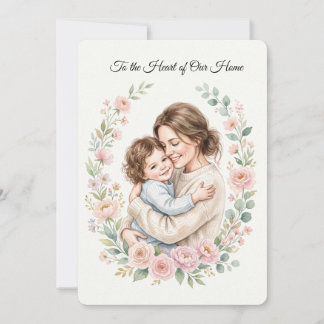Convites Abraço de Mãe e Filho em Aquarela com Coroa Floral