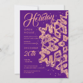 Convites Abre-Holiday Casa Rosa Dourada Púrpura Glitter