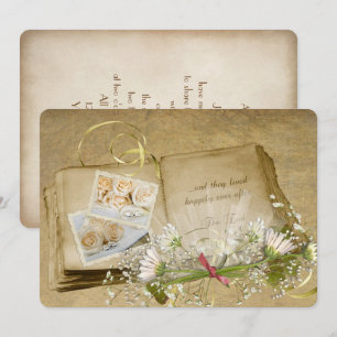 Convites abrir livros antigos de casamento com buquê