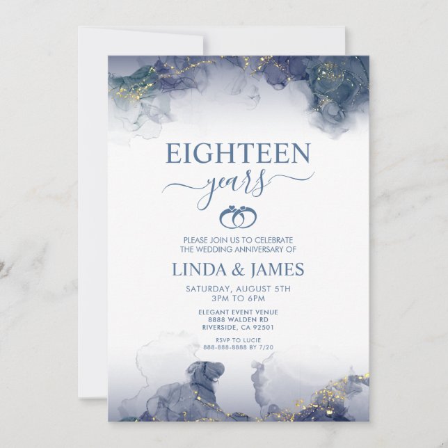 Convites Abstract Alcohol Ink Stain Wedding Anniversary  (Frente)