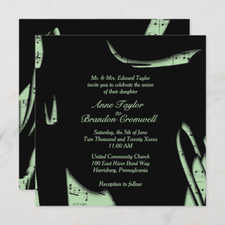 Convites Abstract Black and Green Music Wedding Invitation