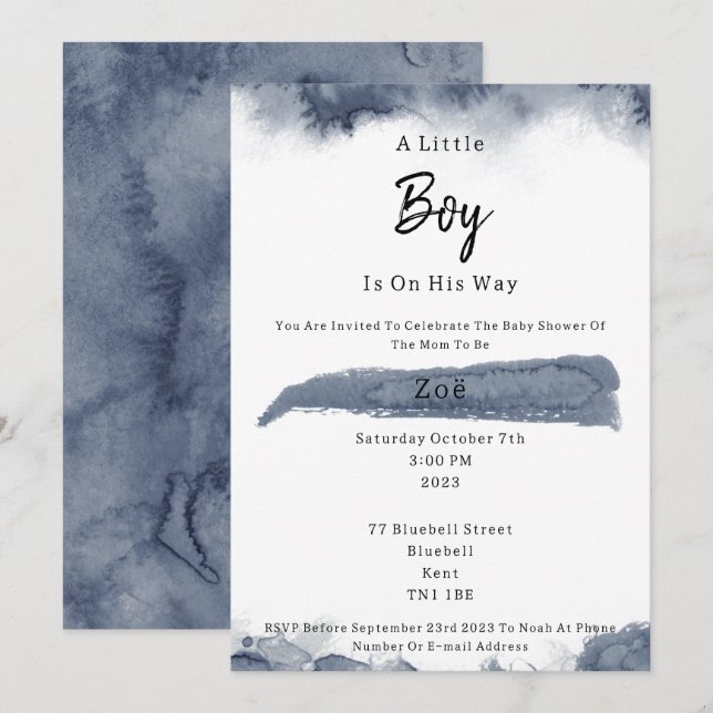 Convites Abstract Blue Elements Sweet Baby Boy Baby Shower (Frente/Verso)
