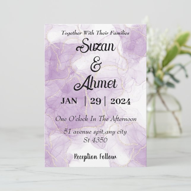 Convites Abstract glitter purple wedding invitation (Em pé/Frente)