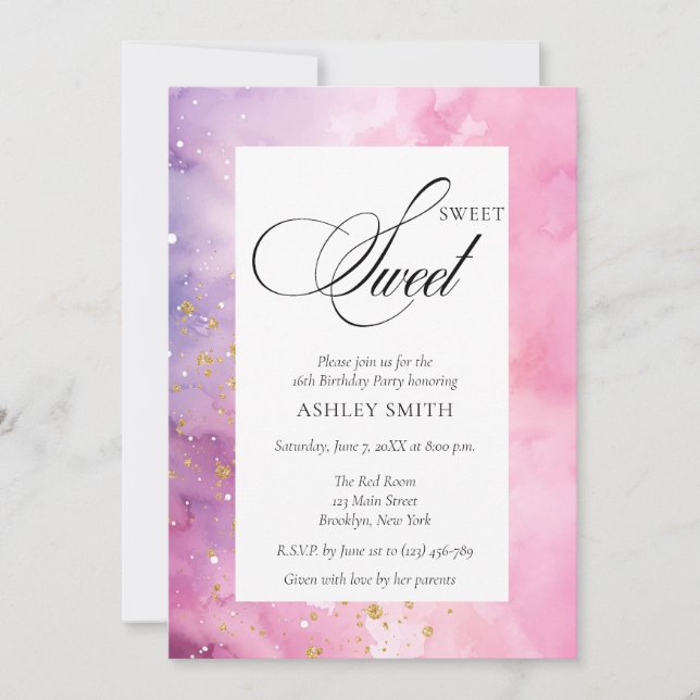 Convites Abstract Pastel Pink Purple Sweet 16 Birthday (Frente)