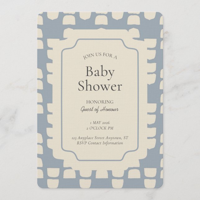 Convites Abstract Shape Geometric Gender Neutral Blue Beige (Frente)