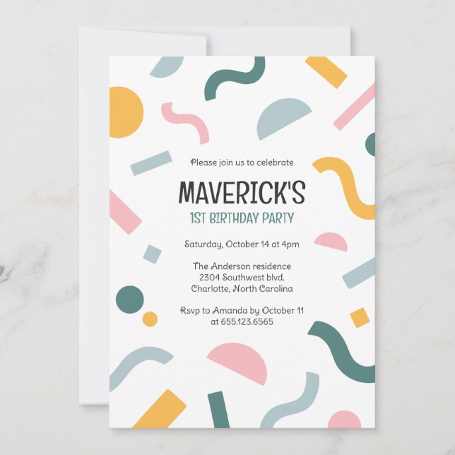Convites Abstract shapes baby first birthday invitation (Frente)