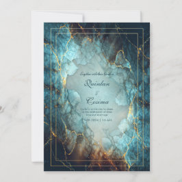 Convites Abstract Teal Turquoise Gilded Geode Wedding