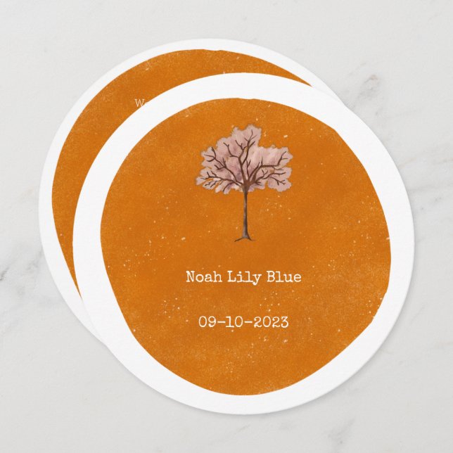 Convites Abstract Yellow Circle Shape Pink Tree Card (Frente/Verso)