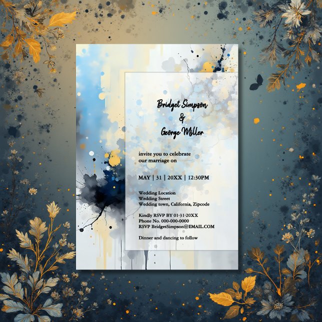 Convites Abstrato Azul e Dourado casamento do Trabalho de a (Criador carregado)