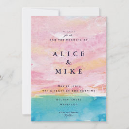 Convites Abstrato Beach Pink & Blue Watercolor Background I