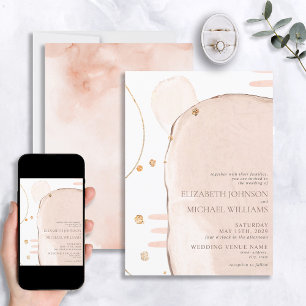 Convites Abstrato Blush Foil Moderno, Pink e Gold Foil